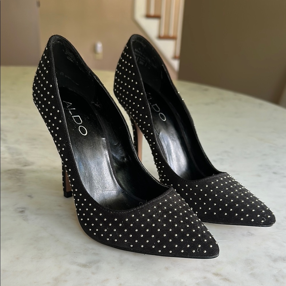 Aldo Black Stiletto Heels with Polka Dot Pattern